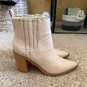 Elegant Cream Heeled Ankle Boots